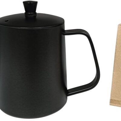 Gooseneck Kettle 20oz 600ML 304 Stainless Steel Coffee & Tea Kettle, Narrow Long Spout, Easy-Clean Design with 40 Filters, Perfect for Pour Over Coffee, Home Brewing, Camping & Tea Lovers