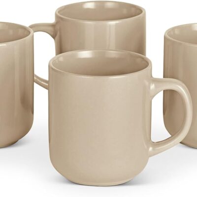 Ceramic Coffee Mugs, Ceramic 4-Piece Set, 16 oz, Microwave and Dishwasher-Safe, Linen Gray
