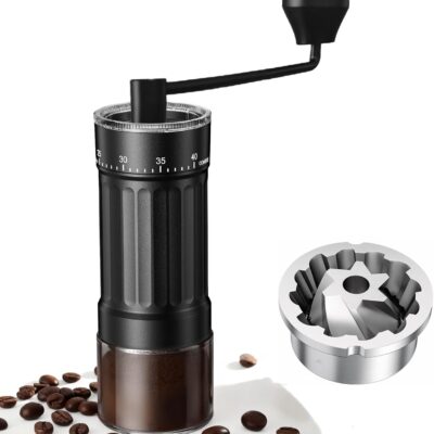 Mini Manual Coffee Grinder with  Stainless Steel Conical  & 40 Adjustable Settings, Portable Hand Coffee Bean Mill with 30g Capacity & Crank, Great for Travel, Camping, Espresso, Pour Over, etc