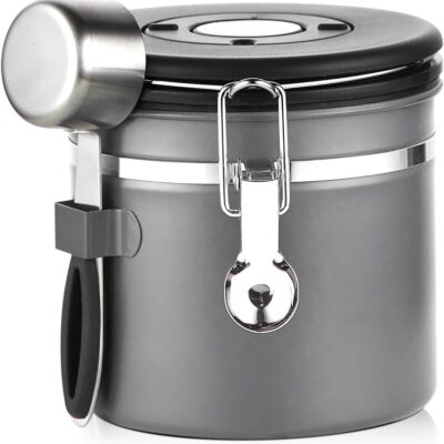 Coffee Canister, Small Stainless Steel Coffee Bean Storage Container with Date Tracker, Airtight Coffee Canister with CO2 Valve & Free Scoop (800ML-Grey)