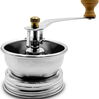 Stainless Steel Coffee Grinder Lid Attachment for Regular Mouth Mason Jars - Manual Crank  Grinder for Fresh Coffee, Ideal for Camping, Home Barista, Rust Proof Ceramic Mechanism