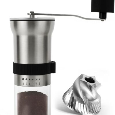 Manual Coffee Grinder with Stainless Steel  - 1.12oz Capacity Handheld Mill for Espresso, Drip, Cold Brew with 6 Adjustable Settings & Quiet -Extra Fine Grinding (Stainless Steel )