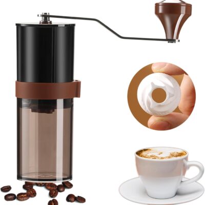 Portable Manual Coffee Grinder- Ceramic , Adjustable Coarse to Fine, 30g Beans & 60ml Powder, Hand Coffee Bean Mill with Detachable Handle for Espresso, French Press, Camping