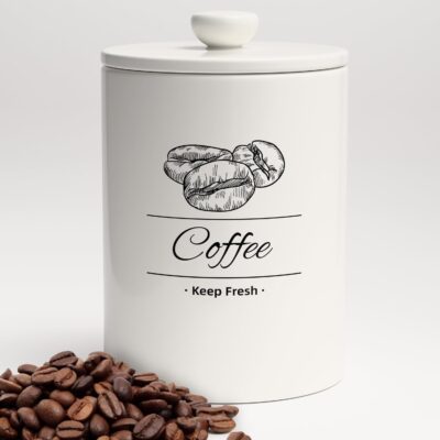 Airtight Coffee Canister - 66 fl oz / 2L Large White Ceramic Coffee Container Airtight - 5.5'' Round × 8.2'' Tall Coffee Bean Storage - Stylish Ceramic Coffee Jar With Lid for Grounds & Beans