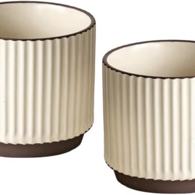 Stackable Coffee Mugs Set, Ceramic Espresso Cups for Au Lait, Cappuccino,Latte,Cafe,Mocha,Tea, Embossment Cups Suit For Housewarming Wedding- 8 oz, Set of 2,Beige&Brown