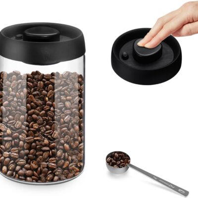 Vacuum Coffee Canister for Coffee Bean Storage, 1.2L/40.6oz Airtight Coffee Storage Container, Glass Manual Vacuum Seal Coffee Container with Scoop for Bean, Ground Coffee, Tea