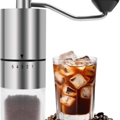 Manual Coffee Grinder With Ceramics  For Espresso,French Press,5 Adjustable Settings,Hand Maker with Built-In ,For Home Use and Camping Travel,Coffee Bean Grinders With Hand Crank