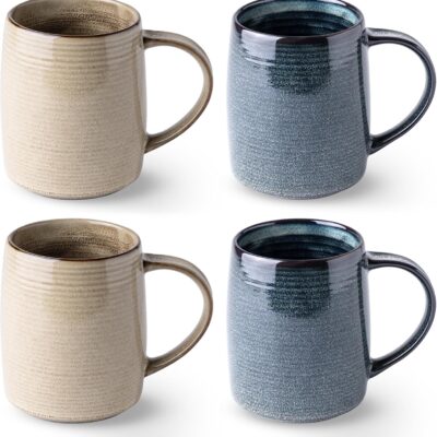 Large Coffee Mugs Set of 4, 18oz Handmade Ceramic Coffee Mugs Set with Gradient color for Latte/Tea/Beer/Hot Cocoa, Dishwasher & Microwave Safe, Multi-Color