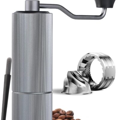 Mini Manual Coffee Grinder, 40 Adjustable Settings, Portable Hand Mill with 30g Capacity, Conical  for Espresso, Pour Over, Travel, Camping, Office (Gray)